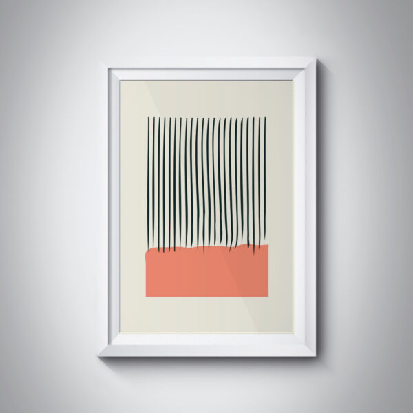 Quadro Decorativo Abstrato – Linhas e Bloco Coral